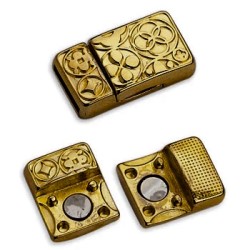 Fermoir magnétique bronze creusé de symboles cuir plat de 10mm