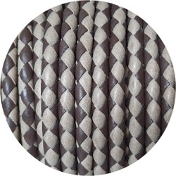 Cuir rond tressé de 5mm bicolore marron beige en vente au cm