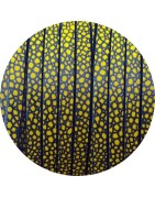 Cuir plat 5mm fantaisie imprimé points noir jaune en vente au cm
