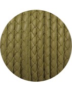 Cordon de cuir rond tresse 3mm vert olive vente au cm