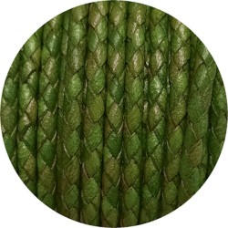 Cordon de cuir rond tresse 3mm vert vente au cm