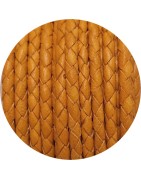 Cordon de cuir rond tresse 3mm moutarde vente au cm