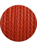 Cordon de cuir rond tresse 3mm corail vente au cm