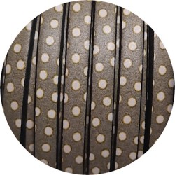 Cuir plat 5mm imprimé points blancs fond kaki en vente au cm