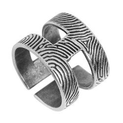 Grosse bague 20mm hachurée en étain placage argent