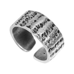 Grosse bague 20mm à crevasses en étain placage argent