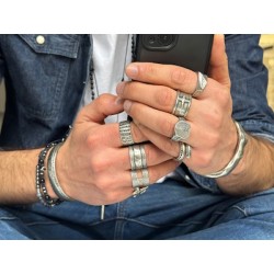 Grosse bague 20mm à facettes en étain placage argent