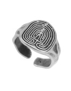 Grosse bague 20mm avec labyrinthe en étain placage argent