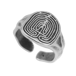 Grosse bague 20mm avec labyrinthe en étain placage argent