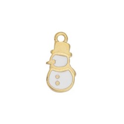 Pendentif bonhomme de neige émaillé blanc en métal couleur or