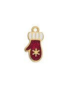 Pendentif gant de noel émaillé rouge en métal couleur or