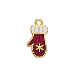 Pendentif gant de noel émaillé rouge en métal couleur or