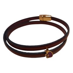 Bracelet double tour en kit de 5mm de large bordeaux avec une licorne émaillée et dorée