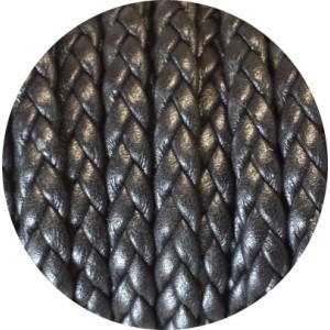 Cordon de cuir plat tresse 5mm noir aspect brillant-vente au cm