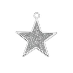 Pendant étoile en métal argenté, émaillée glitter argent