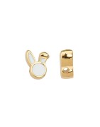 Perle tête de lapin de 11mm émaillée blanc en métal couleur or