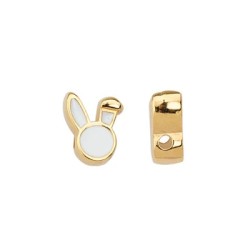 Perle tête de lapin de 11mm émaillée blanc en métal couleur or