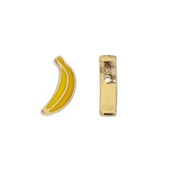 Perle banane de 15mm émaillée jaune en métal couleur or