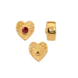 Perle coeur de 10mm émaillée rond rouge en métal couleur or