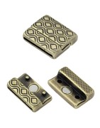 Fermoir aimanté bronze gravures losanges et vagues avec trou de 20mm