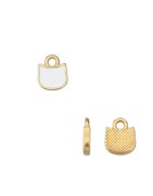 Pampille tête de chat émaillée blanc en métal couleur or