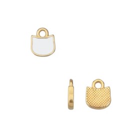 Pampille tête de chat émaillée blanc en métal couleur or