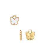 Pampille papillon émaillée blanc en métal couleur or