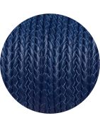 Cordon de cuir rond tresse 3mm bleu vendu à la coupe au mètre