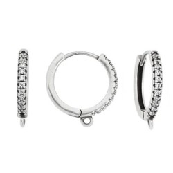 Boucle d'oreille ronde avec une rangée de strass  et une accroche placage argent
