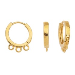 Boucle d'oreille ronde avec trois accroches en métal couleur or
