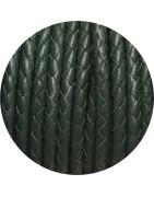 Cordon de cuir rond tresse 3mm vert militaire-vente au cm