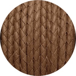 Cordon de cuir rond tresse 3mm taupe-vente au cm