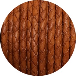 Cordon de cuir rond tresse 3mm fauve-vente au cm