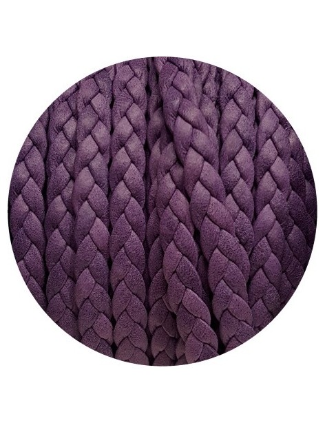 Cuir plat tressé de 7mm lilas vendu au mètre