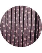 Cuir plat de 3mm imprimé pois blancs sur fond lilas en vente au cm