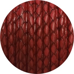 Cordon de cuir rond tresse 3mm rouge soutenu-vente au cm