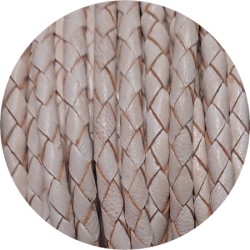 Cordon de cuir rond tresse 3mm blanc cassé-vente au cm