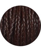 Cordon de cuir rond tresse 3mm marron foncé version 2 en vente au cm