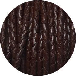 Cordon de cuir rond tresse 3mm marron foncé version 2 en vente au cm