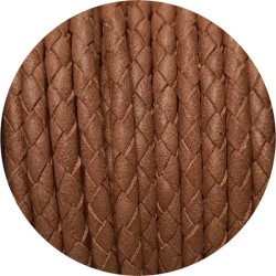 Cordon de cuir rond tresse 3mm couleur camel en vente au cm