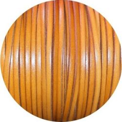 Cordon de cuir plat 3mm de couleur orange brulée-vente au cm