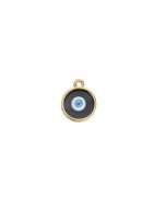 Disque rond de 14mm en métal couleur or émaillé oeil transparent noir