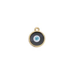 Disque rond de 14mm en métal couleur or émaillé oeil transparent noir