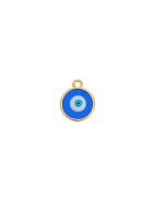 Disque rond de 14mm en métal couleur or émaillé oeil transparent bleu clair