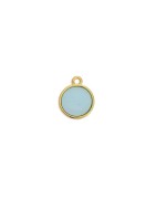 Disque rond de 14mm en métal couleur or émaillé transparent bleu ciel