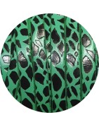 Cuir plat 5mm fantaisie relief noir sur fond vert en vente au cm