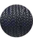 Cordon de cuir plat tresse 5mm bleu très foncé en vente au cm