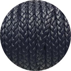 Cordon de cuir plat tresse 5mm bleu très foncé en vente au cm