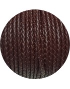 Cordon de cuir rond tresse 3mm bordeaux foncé en vente au cm