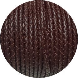 Cordon de cuir rond tresse 3mm bordeaux foncé en vente au cm